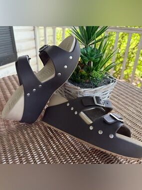 Wedge Sandal Slide with Buckles
